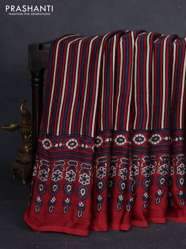 Modal Silk Saree maroon with allover ajrakh prints and long printed border