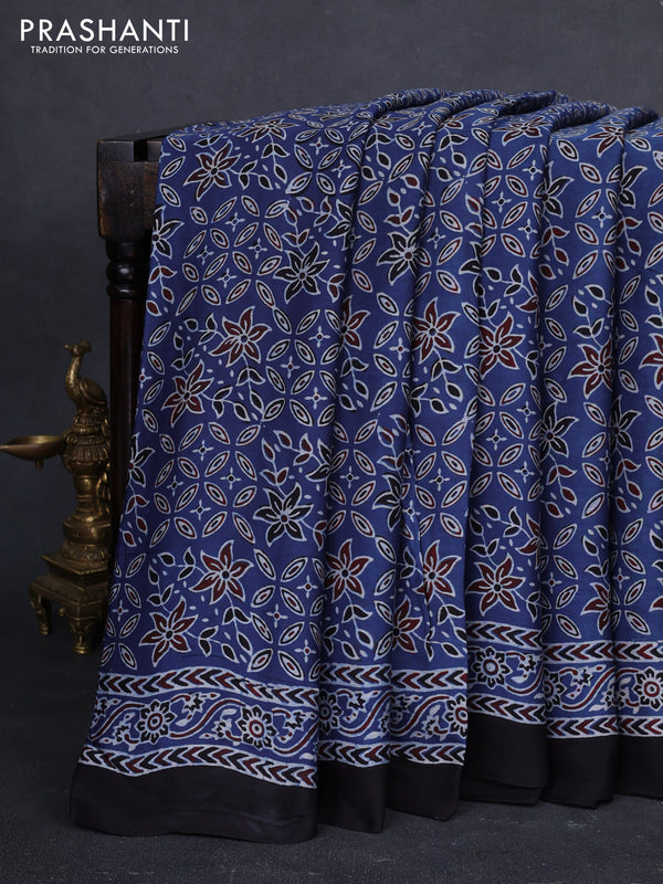 Modal Silk Saree indigo blue and black with allover ajrakh prints and printed border