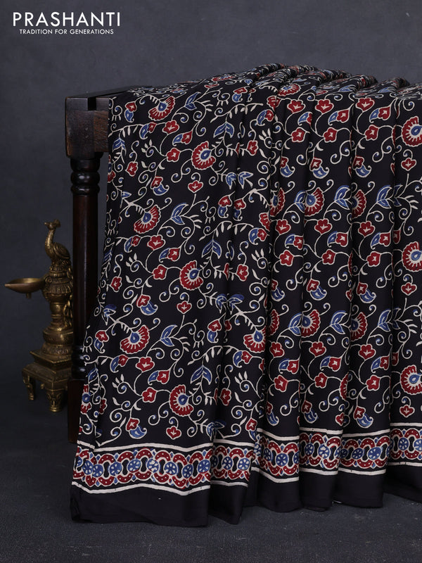 Modal Silk Saree black with allover ajrakh prints and printed border