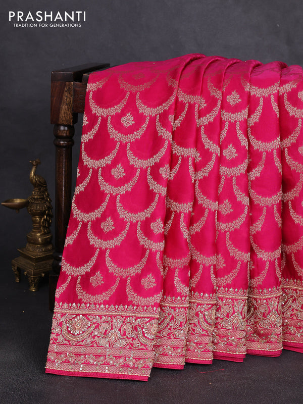 Banarasi silk saree pink with allover zari woven weaves and zardosi work pallu & border
