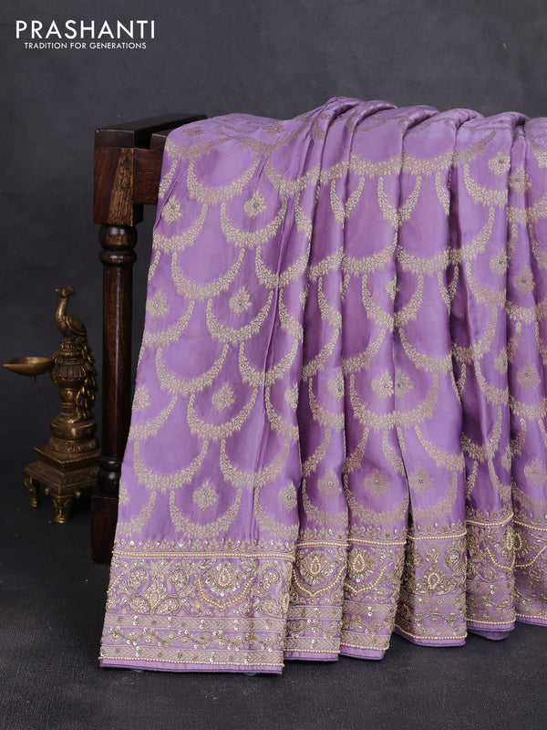 Banarasi silk saree lavender with allover zari woven weaves and zardosi work pallu & border