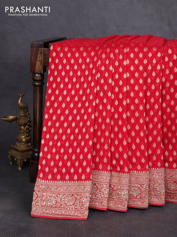 Banarasi silk saree red with allover zari woven buttas and zardosi work pallu & border