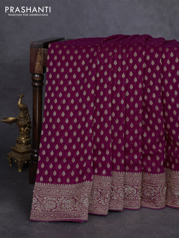 Banarasi silk saree deep pink with allover zari woven buttas and zardosi work pallu & border