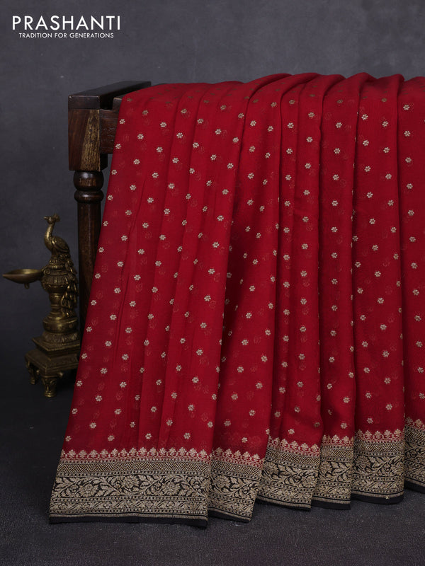 Banarasi georgette saree red and black with allover thread & zari woven buttas and woven border