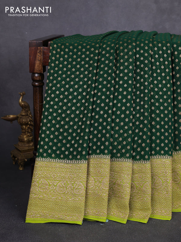 Banarasi georgette saree bottled green and lime green with allover thread & zari woven buttas and long woven border