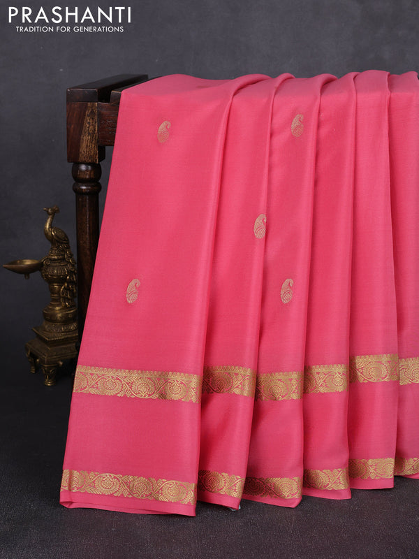 Pure mysore silk saree peach pink with zari woven buttas and rettapet zari woven border