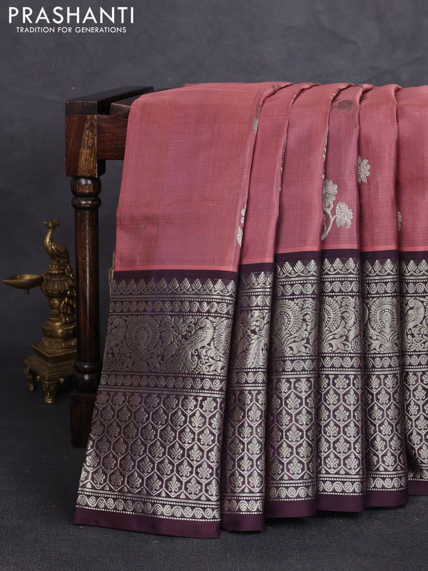 Venkatagiri silk saree mauve pink and coffee brown with zari woven buttas and long zari woven border