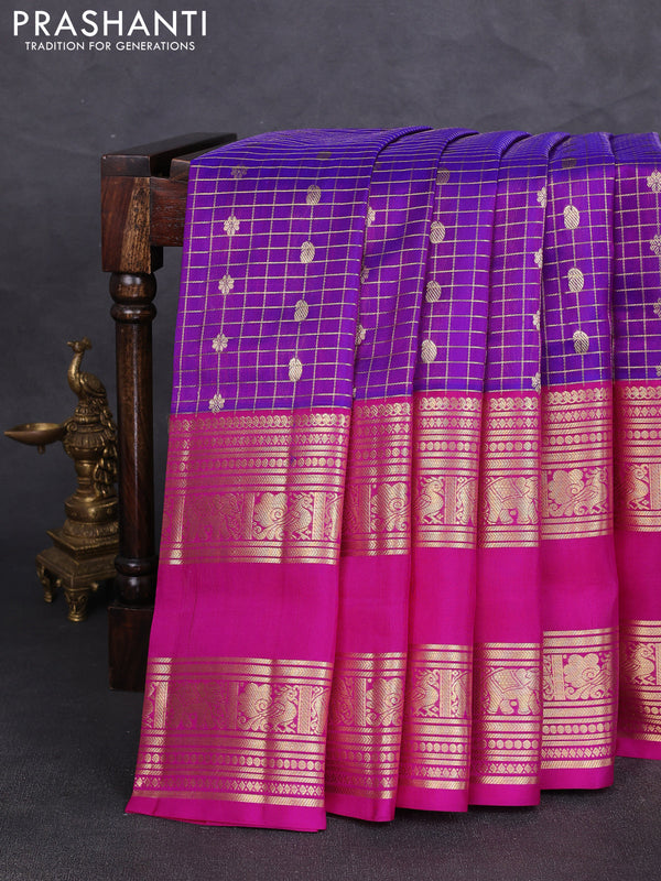 Venkatagiri silk saree violet and pink with allover small checks & buttas and long rettapet zari woven border