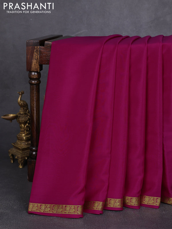 Pure mysore silk saree magenta pink with plain body and zari woven border