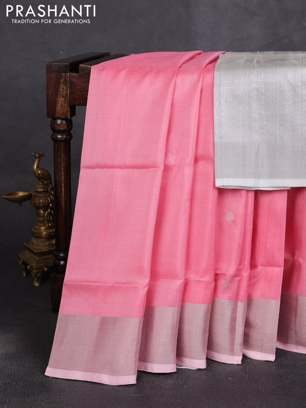 Pure uppada silk saree light pink with allover zari woven buttas and zari woven border