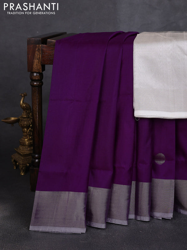 Pure uppada silk saree purple and grey with allover silver coin buttas and zari woven border