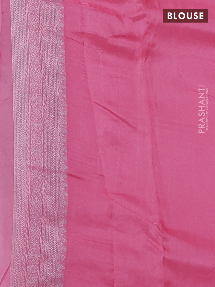 Banarasi raw silk saree light pink with allover silver zari woven paithani weaves and zari woven border