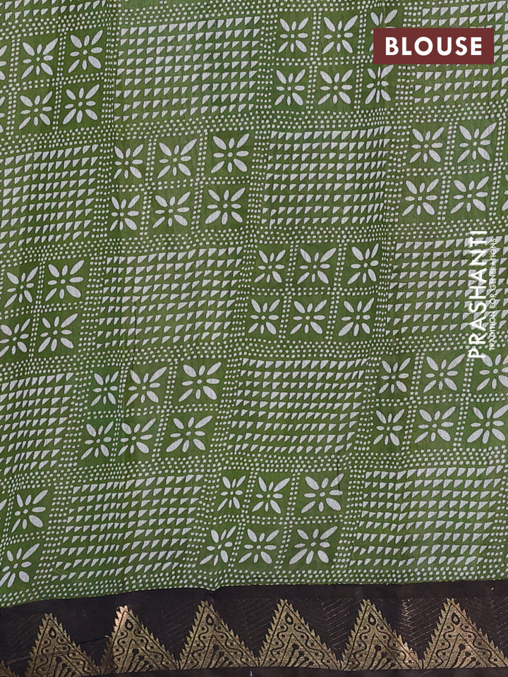 Semi maheshwari cotton saree grey light green and coffee brown with allover floral prints and zari woven border