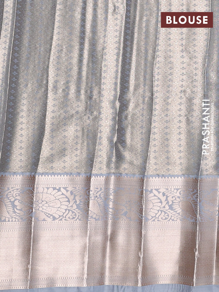 Bangalori tissue silk saree grey with allover zari woven brocade weaves and long zari woven border