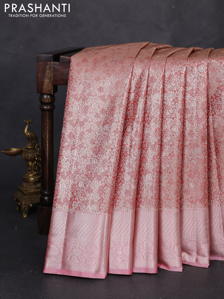 Bangalori tissue silk saree red with allover zari woven brocade weaves and zari woven border