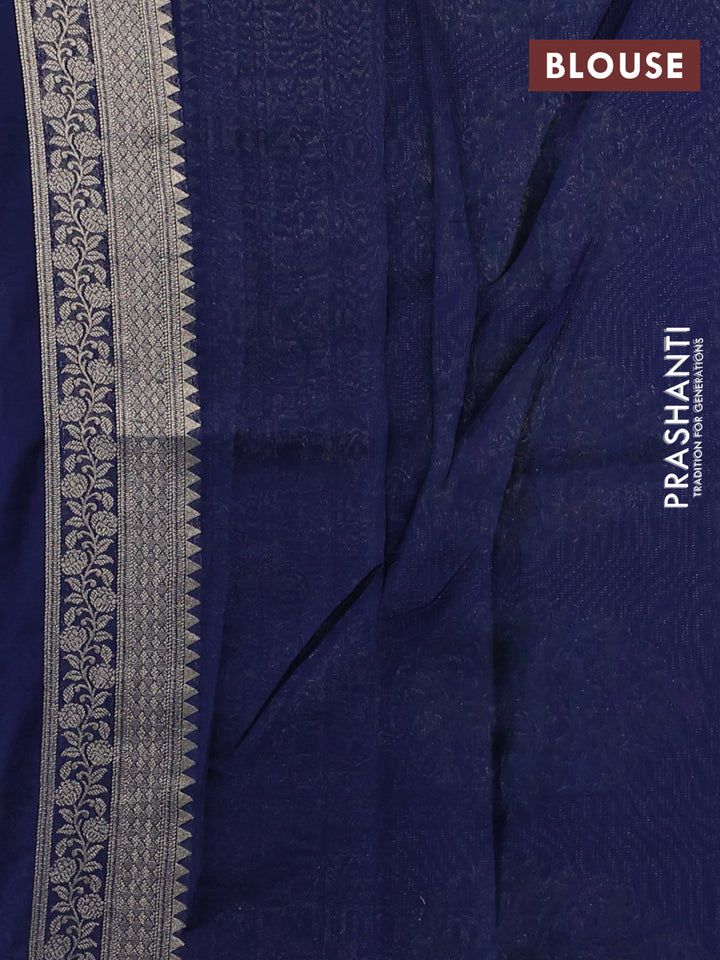 Banarasi silk saree navy blue with allover brocade weaves and mina border