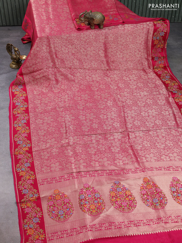 Banarasi silk saree pink with allover brocade weaves and mina border