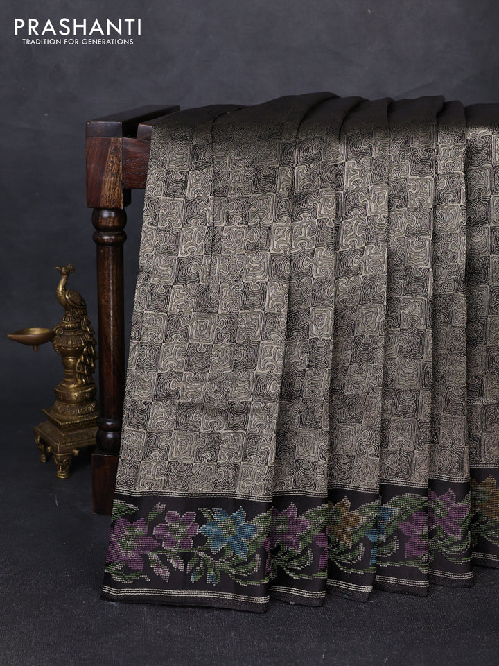 Banarasi silk saree black with allover brocade weaves and mina border