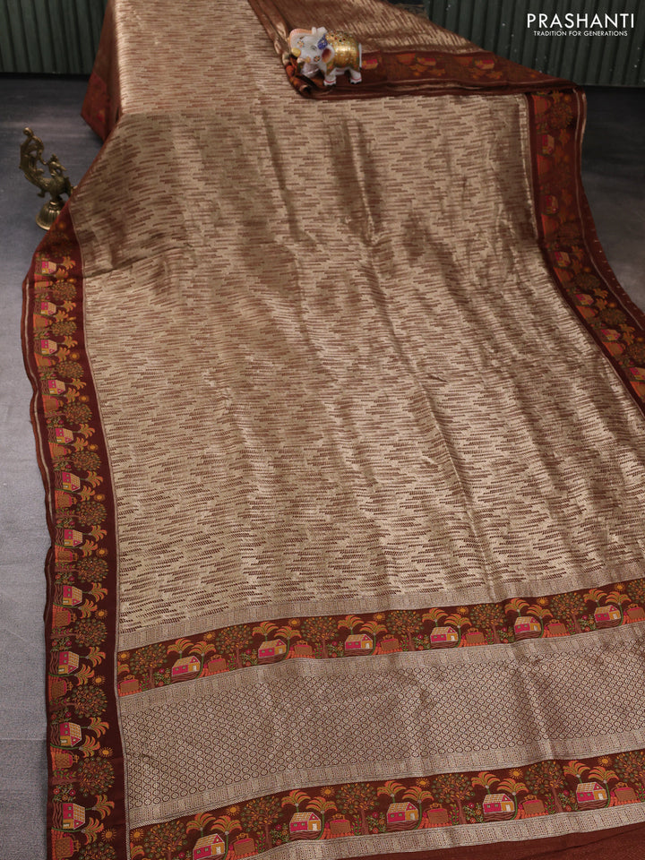 Banarasi silk saree brown with allover brocade weaves and mina border