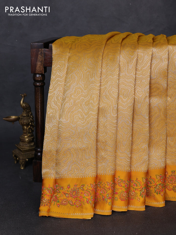 Banarasi silk saree mustard yellow with allover brocade weaves and mina border