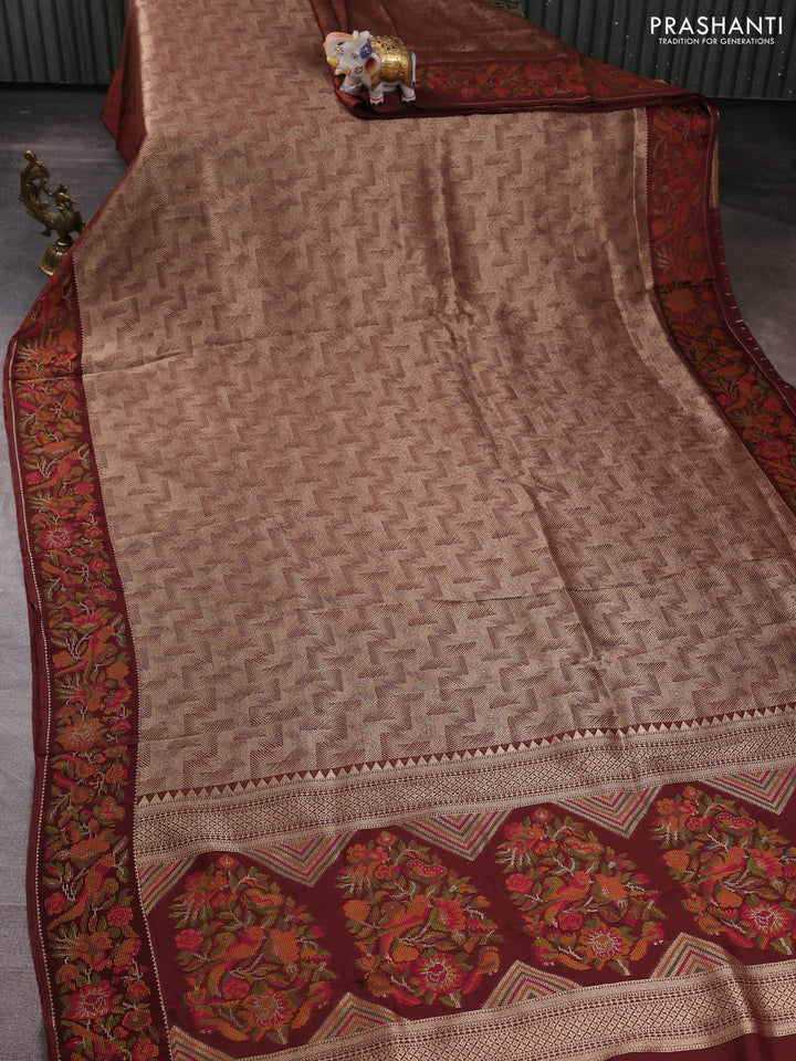 Banarasi silk saree brown with allover brocade weaves and mina border
