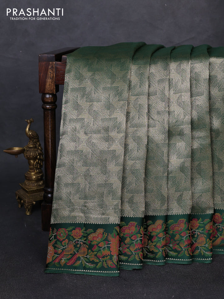 Banarasi silk saree green with allover brocade weaves and mina border
