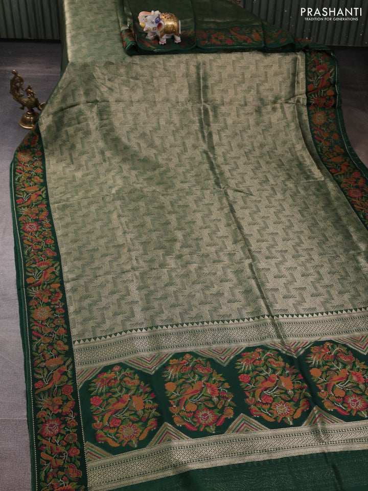 Banarasi silk saree green with allover brocade weaves and mina border