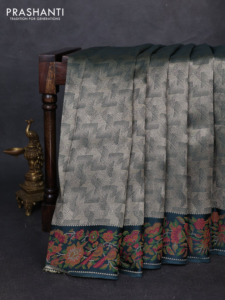 Banarasi silk saree peacock green with allover brocade weaves and mina border