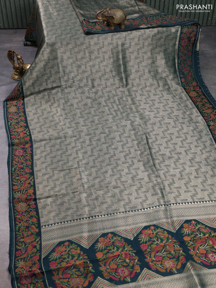 Banarasi silk saree peacock green with allover brocade weaves and mina border