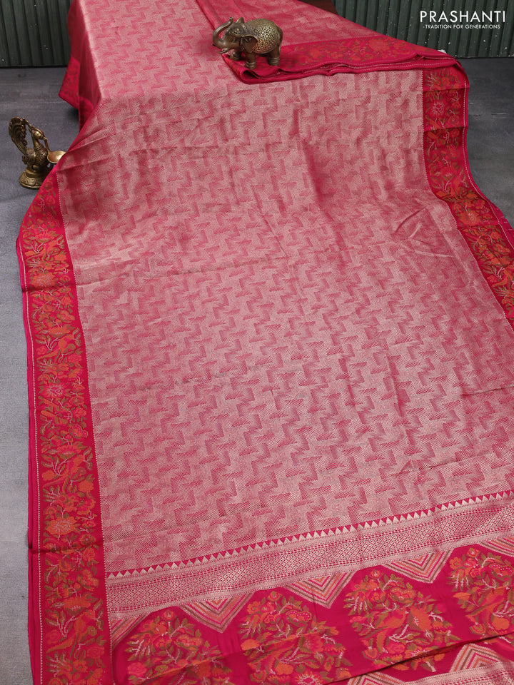 Banarasi silk saree pink with allover brocade weaves and mina border