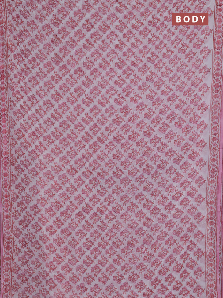 Georgette saree off white and light pink with allover floral block prints and printed border
