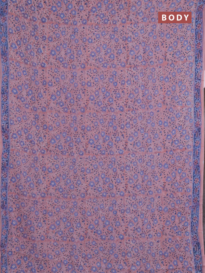 Georgette saree pastel peach and blue with allover block prints and printed border