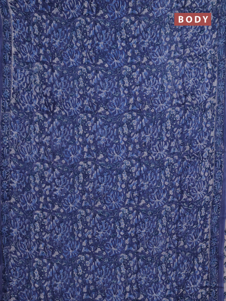 Georgette saree blue with allover block prints and printed border