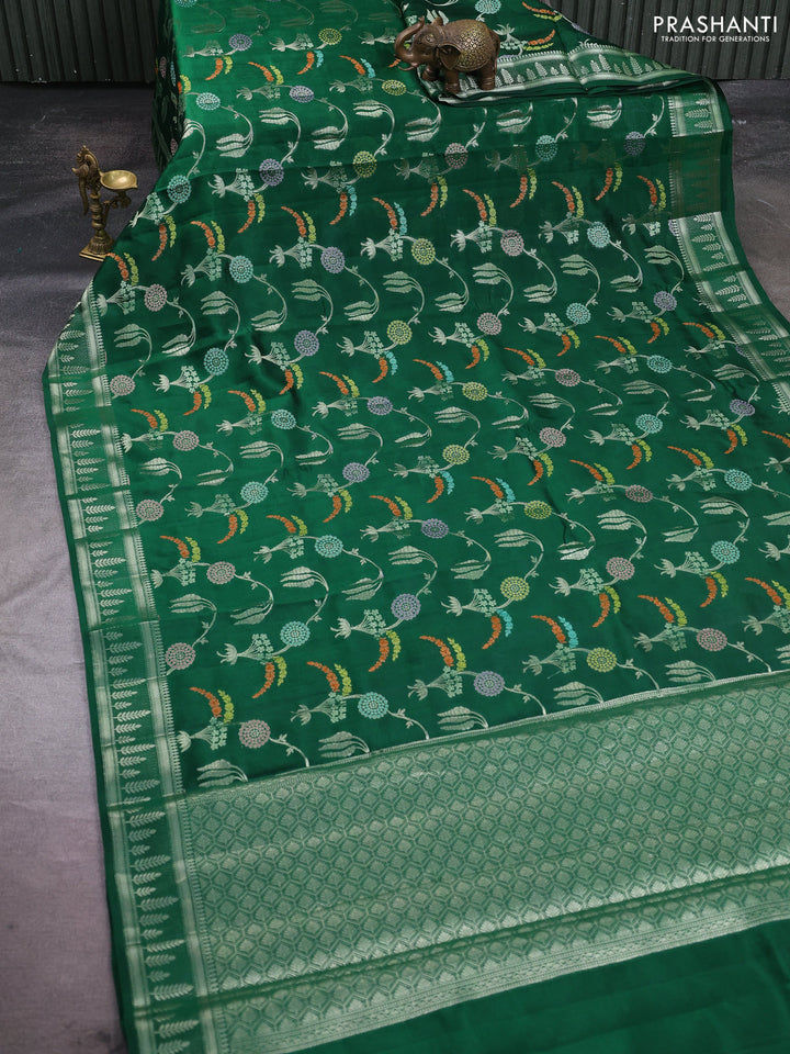 Poona silk saree green with allover thread & zari weaves and zari woven border