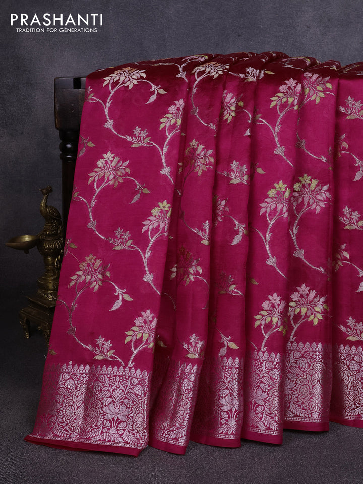Poona silk saree pink with allover thread & zari weaves and zari woven border