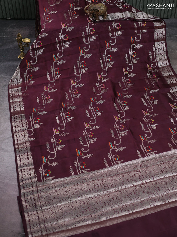 Poona silk saree coffee brown with allover zari weaves and zari woven border