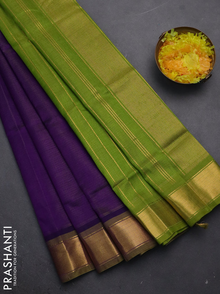 Silk cotton saree violet and light green with allover vairaosi pattern and zari woven border