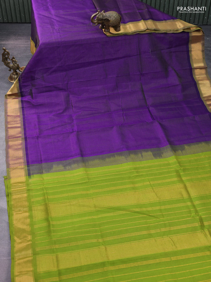 Silk cotton saree violet and light green with allover vairaosi pattern and zari woven border