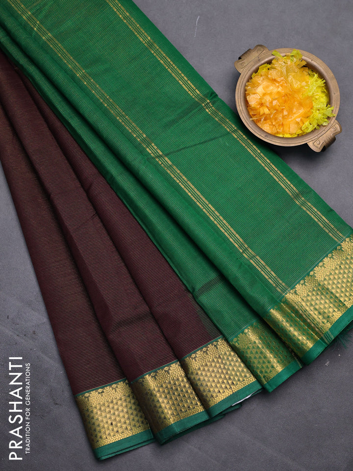Silk cotton saree deep wine shade and green with allover vairaosi pattern and zari woven border