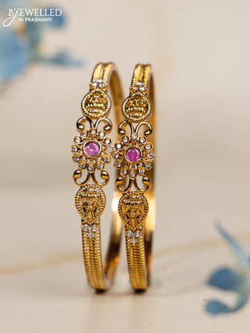 Antique bangles lakshmi design with ruby and cz stones