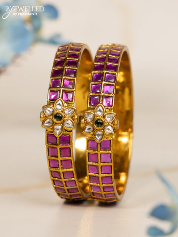 Antique bangles floral design with pink kemp and kundan stones