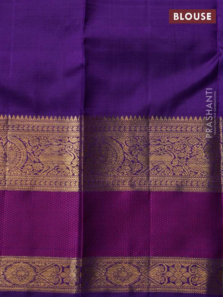 Pastel grey-Violet Pure Kanchipuram silk saree with allover stripes pattern & long zari woven border