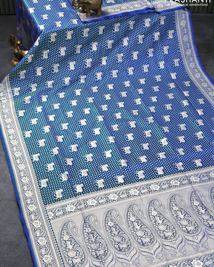 Banarasi uppada silk saree dual shade of blue with allover zari woven brocade weaves and zari woven border