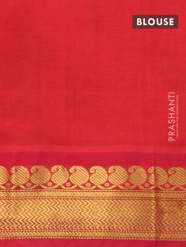 Silk cotton saree mango yellow and red with allover floral prints and zari woven border