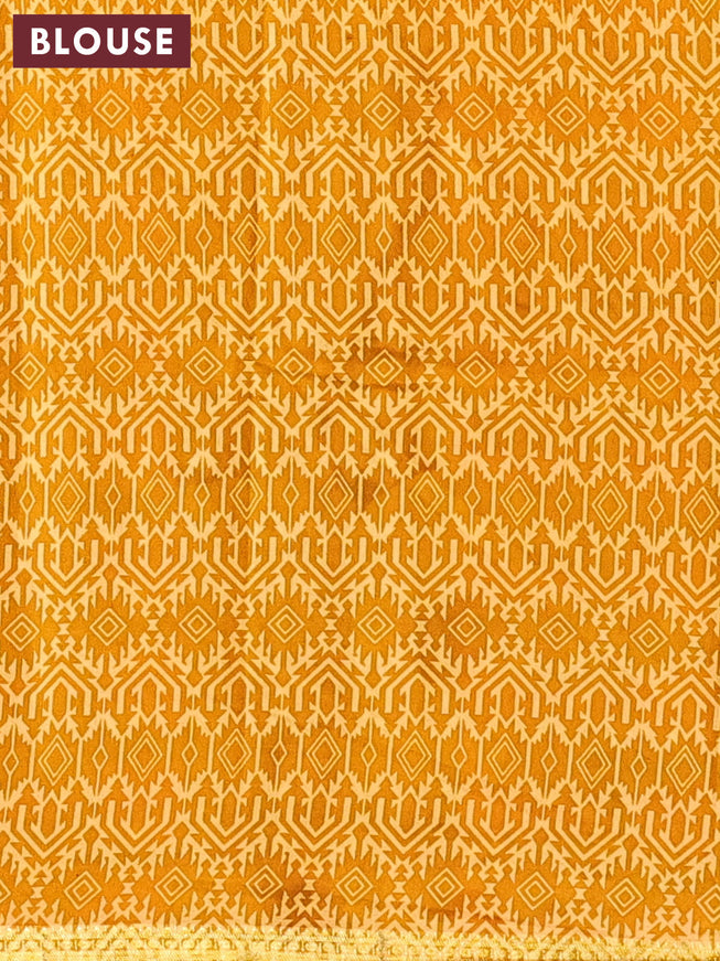 Semi crepe saree pale orange and red with allover floral prints and zari woven border