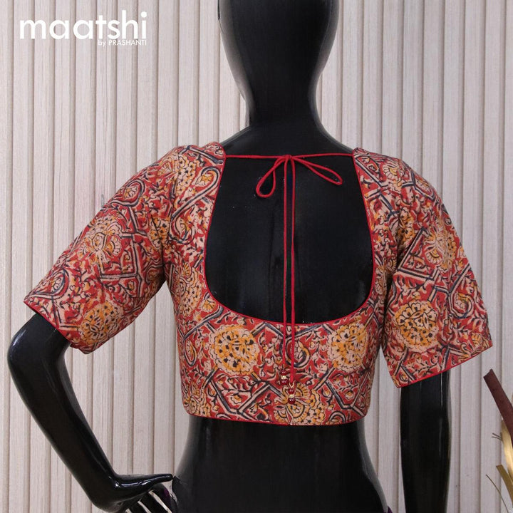 Kalamkari cotton readymade blouse maroon and beige with allover prints and back knot