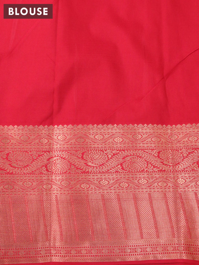Bangalori silk saree mango yellow and red with allover kalamkari prints & zari weaves and long zari woven border