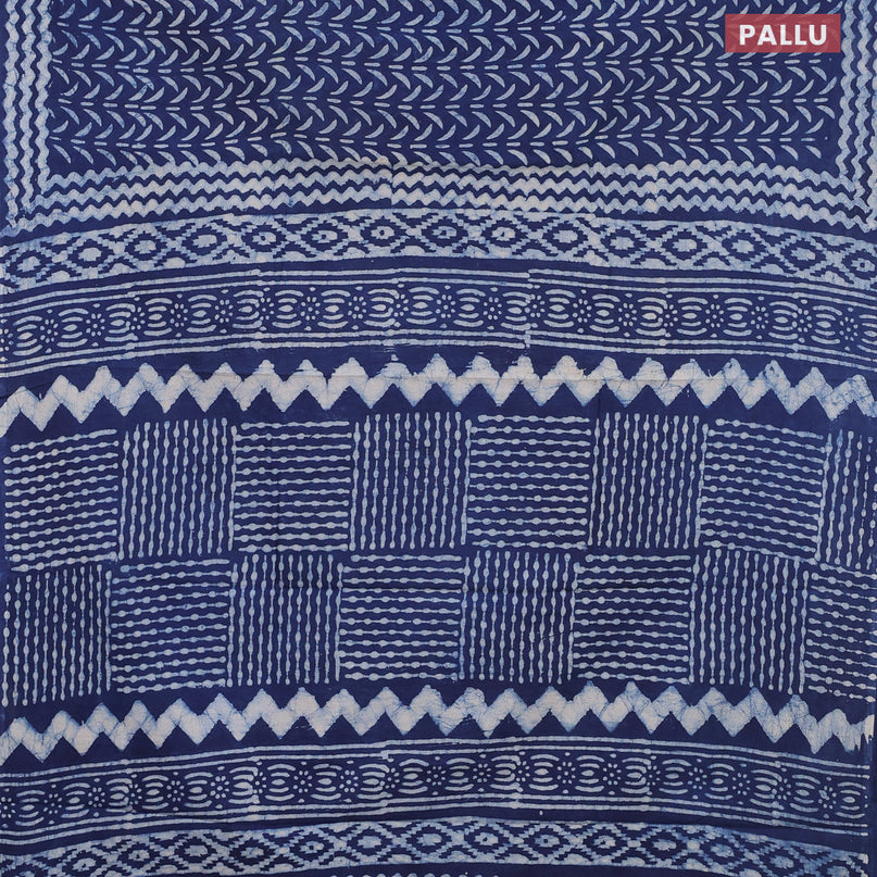 Jaipur cotton saree indigo blue with allover prints and printed border