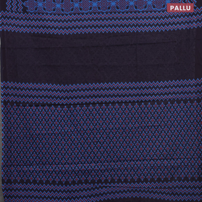 Jaipur cotton saree navy blue with allover prints in borderless style