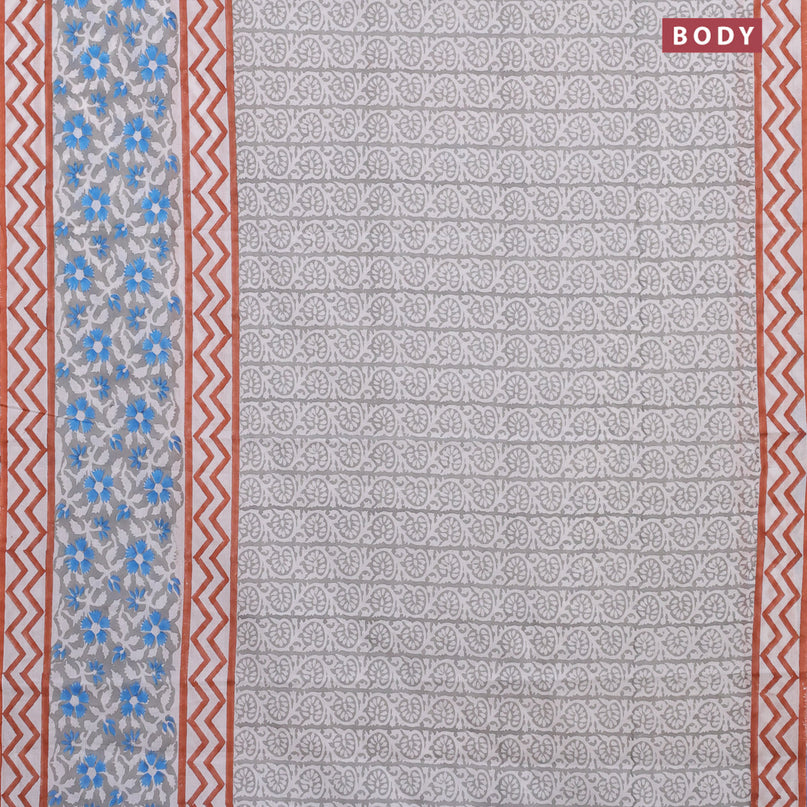 Jaipur cotton saree grey shade and rust shade with allover prints and printed border
